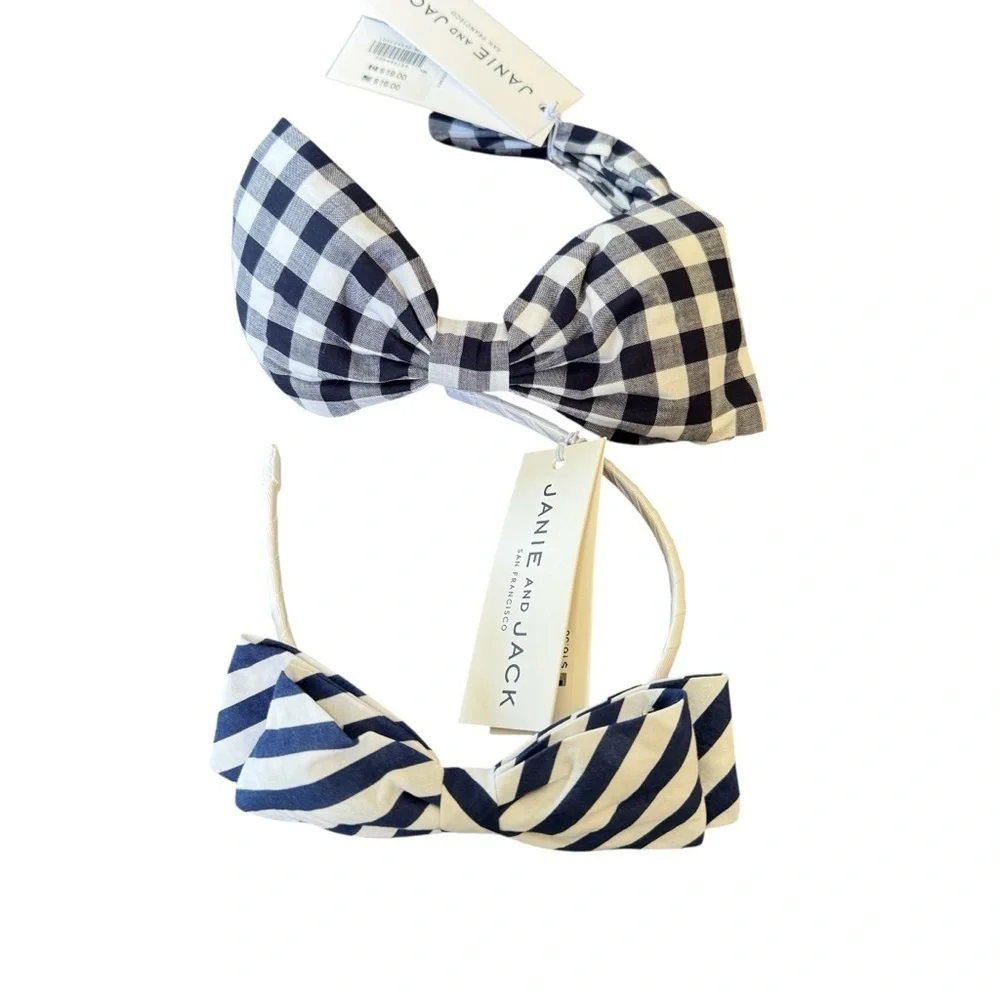 Janie and Jack Headband Set of 2 Bundle Blue White Plaid Baby Girl NWT